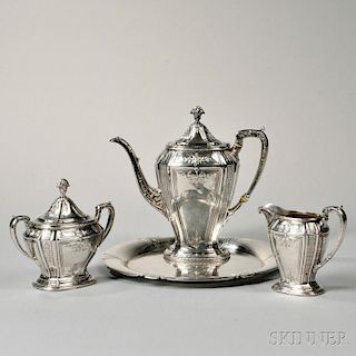 Three-piece Towle "D' Orleans" Pattern Sterling Silver Coffee Service with Associated Silver Tray
