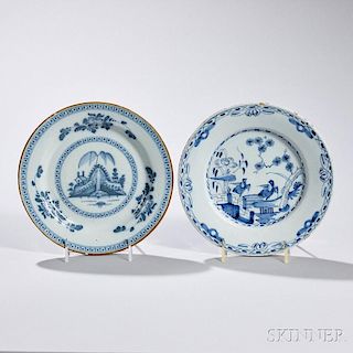 Two Blue-decorated Tin-glazed Earthenware Plates