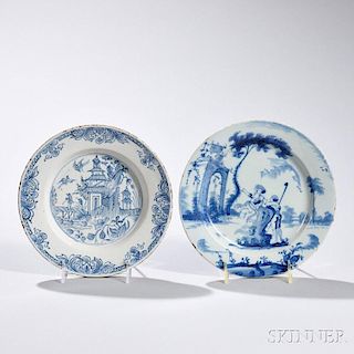 Two Tin-glazed Blue Decorated Earthenware Plates