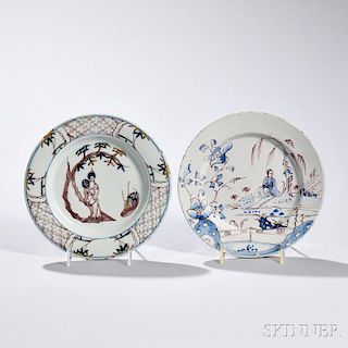 Two Tin-glazed Earthenware Chinoiserie-decorated Plates