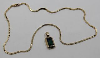 JEWELRY. 14kt Gold and Green Tourmaline Pendant.