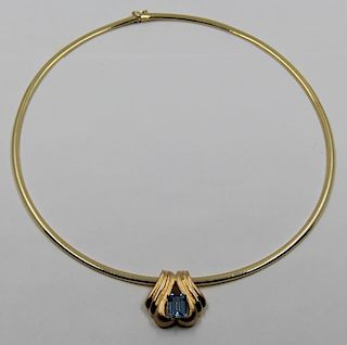 JEWELRY. Aquamarine and 14kt Gold Pendant.