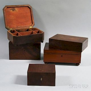 Five Mahogany Veneer Boxes