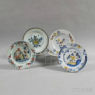 Six Polychrome Floral-decorated Plates