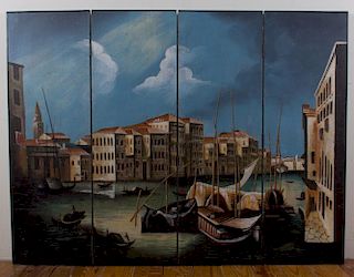 Venetian Landscape Four-Panel Screen