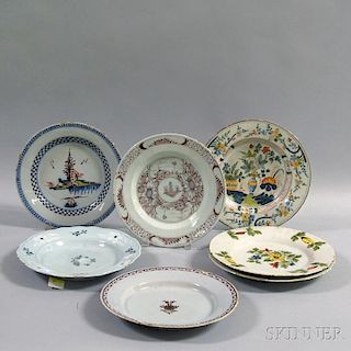 Seven Polychrome Tin-glazed Plates