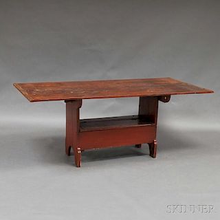 Country Red-painted Pine Hutch Table