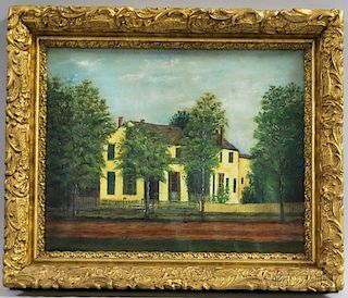 Framed Oil on Canvas Painting of a House
