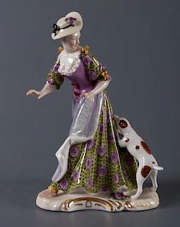 Nymphenburg Porcelain Figure, Woman & Dog