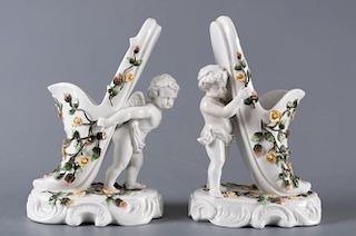 Sitzendorf Figural Porcelain Planters, Pair