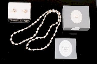 Christian Dior Earrings & Pearl Necklace