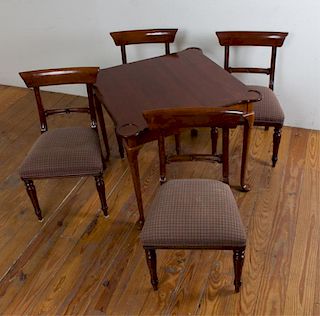 Queen Anne Style Game Table w/ Four (4) Chairs