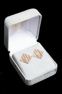Tri-Color 14K Gold Square Earrings