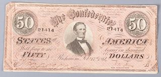 1864 Confederate $50 Bill, Richmond, VA