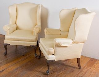 Upholstered Wingback Chairs, Pair
