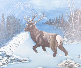 Robert Willer Oil on Canvas Elk Scene