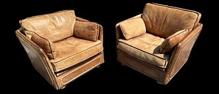 Pair ROCHE BOBOIS Leather Club Chairs after HERMES