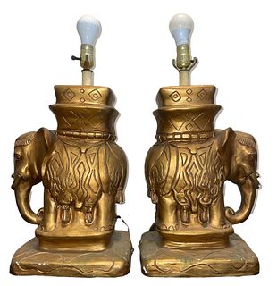 Pair Composite Indian Elephant Table Lamps 