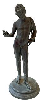 19th C Narcissus Bronze Figural Man Sculpture 