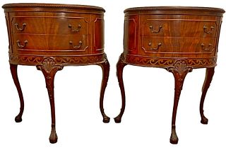 Pair French Demilune Night Stands 