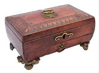 English Regency Period Red Leather Mounted Sewing Box Casket