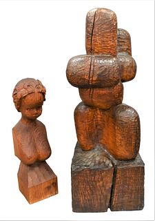 Two Piece Mark Fenwick Carved Wooden Sculptural Lot