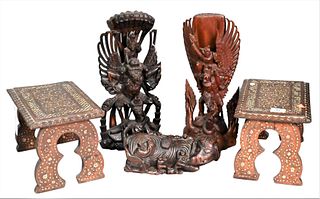 Five Piece Lot of Indonesian Carved Wood Figurines