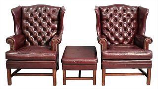 Pair of Chippendale Style Leather Wing Chairs
