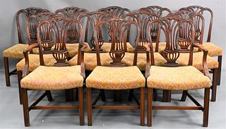 Set of 12 Mahogany Hepplewhite Style Dining Chairs