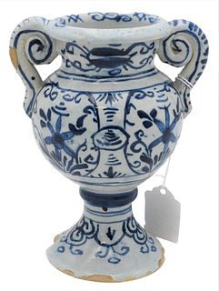 Blue and White Tin Glazed Ceramic Urn