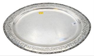 Durham Silver Company Sterling Silver Hand Chased Oval Serving Tray