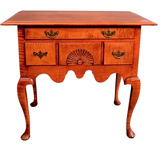 Benchmade Queen Anne Style Tiger Maple Lowboy/Dressing Table