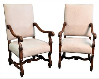 Pair of Continental Style Leather Upholstered Armchairs