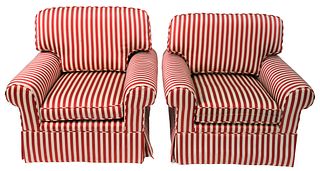 Pair of Custom Upholstered Striped Club Chairs