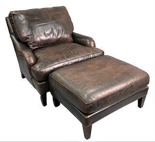 Lee Furniture Leather Upholstered Club Chair and Ottoman