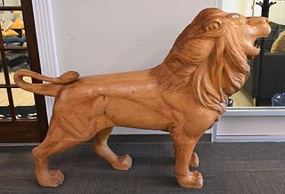 Art Ritchie Hand Carved Life Size Lion Wood Sculpture