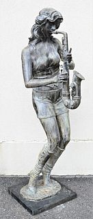 Large Lifesize Patinated Bronze Standing Band/Musician Figure