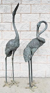 Pair of Large Lifesize Bronze Stork Bird Figures