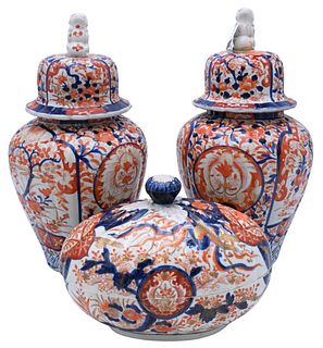 Three Japanese Imari Porcelain Pieces