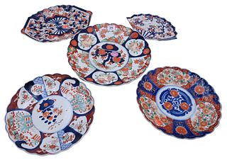 Group of Five Imari Porcelain Chargers