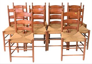 Set of 10 Shaker Style Ladder Back Dining Chairs
