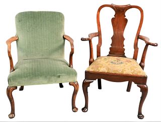 Two Queen Anne Style Mahogany Open Armchairs