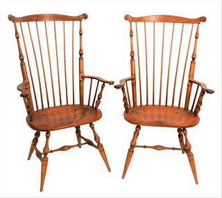 Pair of D.R. Dimes High Back Windsor Style Armchairs