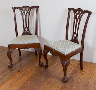 Carved Mahogany Side Chairs, Pair