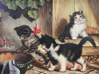 Two Framed Oils on Board of Kittens