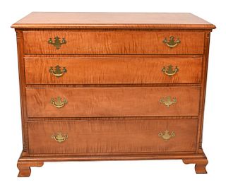 Benchmade Tiger Maple Chippendale Style Four Drawer Chest