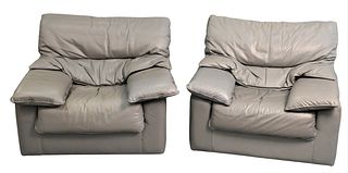 Pair of Oversized Leather Easy Chairs
