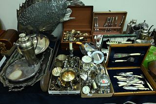 Large Group of Silver Plate and Metal Items