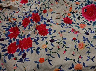 Two Chinese Embroided Piano Shawls