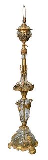 French Brass and Crystal Floor Lamp